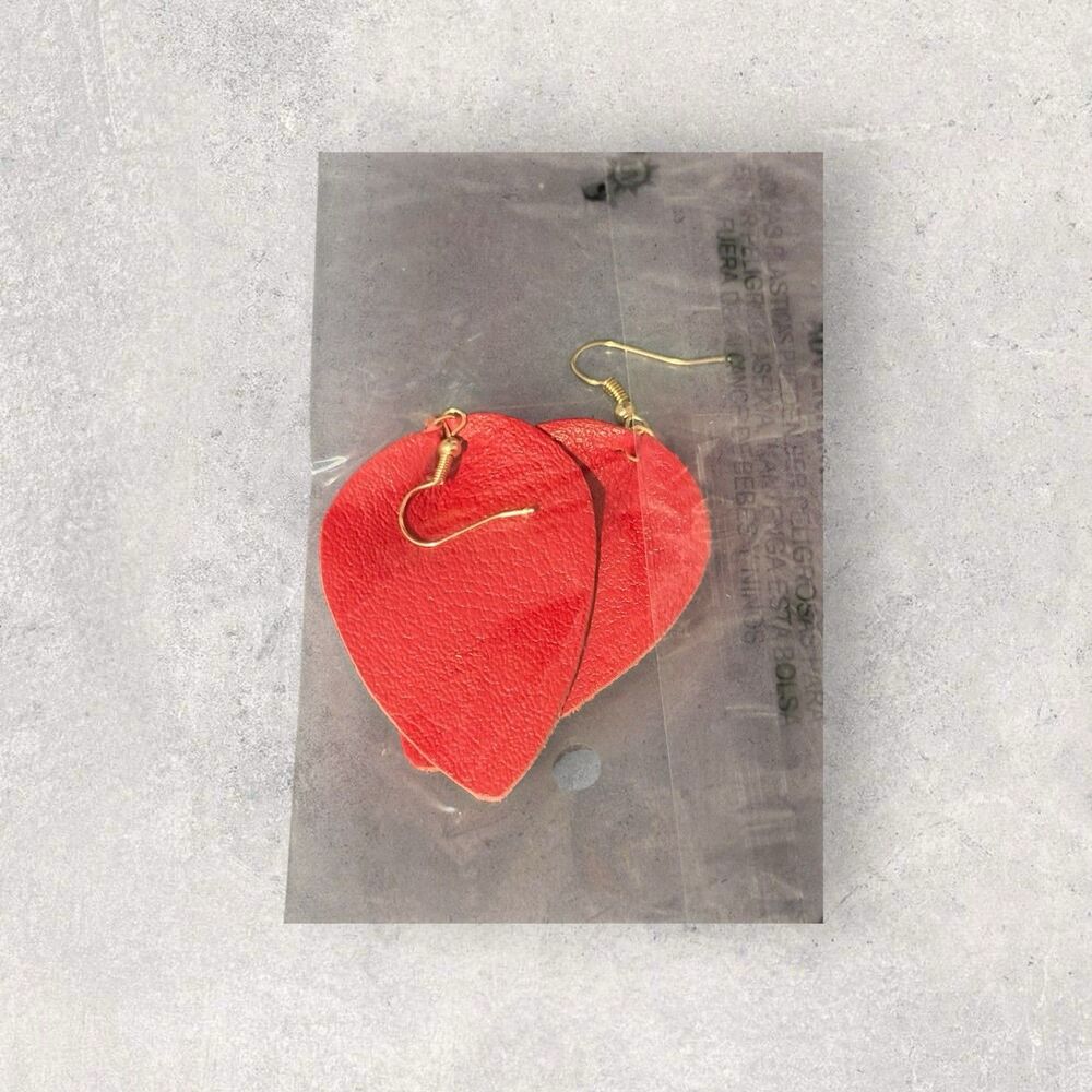 New Fashion Red faux leather tear drop shape large earrings-Brand New